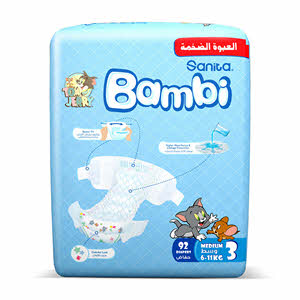 Sanita Bambi Baby Diapers Mega Pack Size 3, Medium, 6-11 Kg, 92 Count