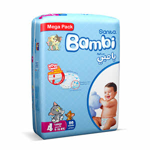 Sanita Bambi Baby Diapers Mega Pack Size 4+, Large, 10-18 Kg, 78 Count