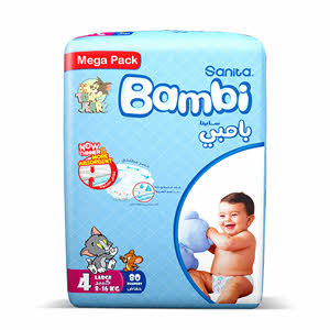 Sanita Bambi Baby Diapers Mega Pack Size 4+, Large, 10-18 Kg, 78 Count