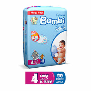 Sanita Bambi Baby Diapers Mega Pack Size 4+, Large, 10-18 Kg, 78 Count