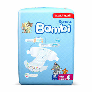 Sanita Bambi Baby Diapers Mega Pack Size 4+, Large, 10-18 Kg, 78 Count