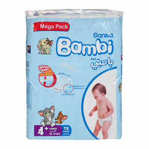 Sanita Bambi Baby Diapers Mega Pack Large Size 4+ - 78 Pieces