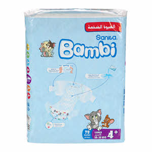 Sanita Bambi Baby Diapers Mega Pack Large Size 4+ - 78 Pieces