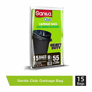 Sanita Club Garbage Bags Biodegadable 55 Gallons 15 Bags