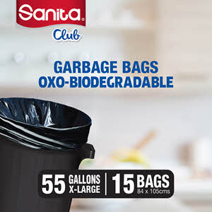 Sanita Club Garbage Bags Biodegadable 55 Gallons 15 Bags