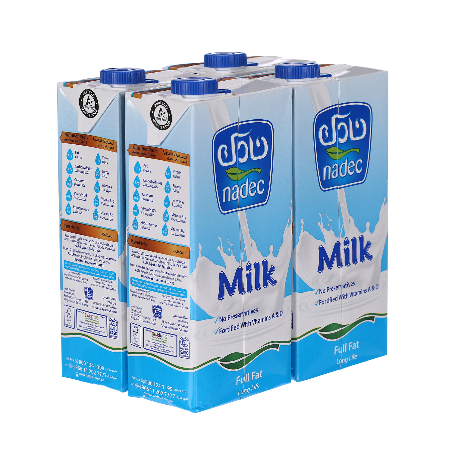 Nadec UHT Milk Full Fat 1 L × 4 Pack