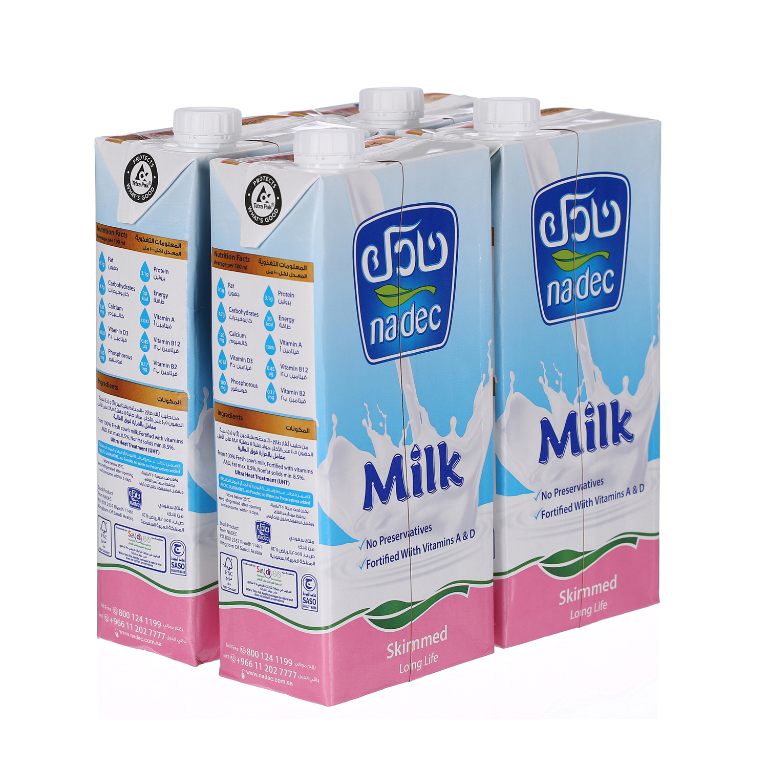 Nadec Long Life Milk Ski mmed 1 L × 4 Pack