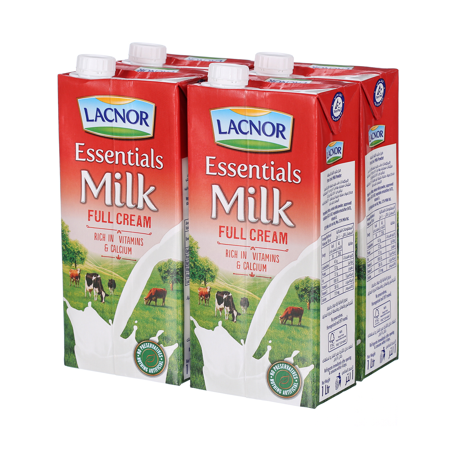 Lacnor Long Life Full Cream Milk 1 L × 4 Pack