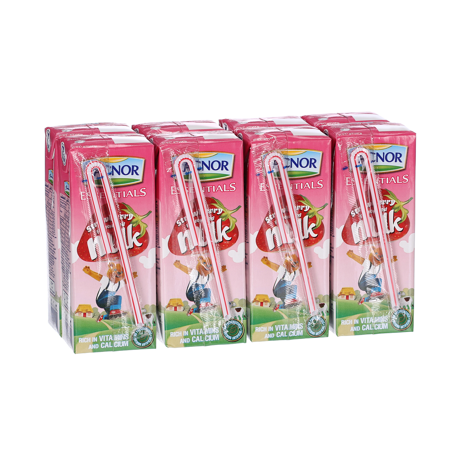 Lacnor Essentials Strawberry Flavored Milk 180 ml Pack of 8