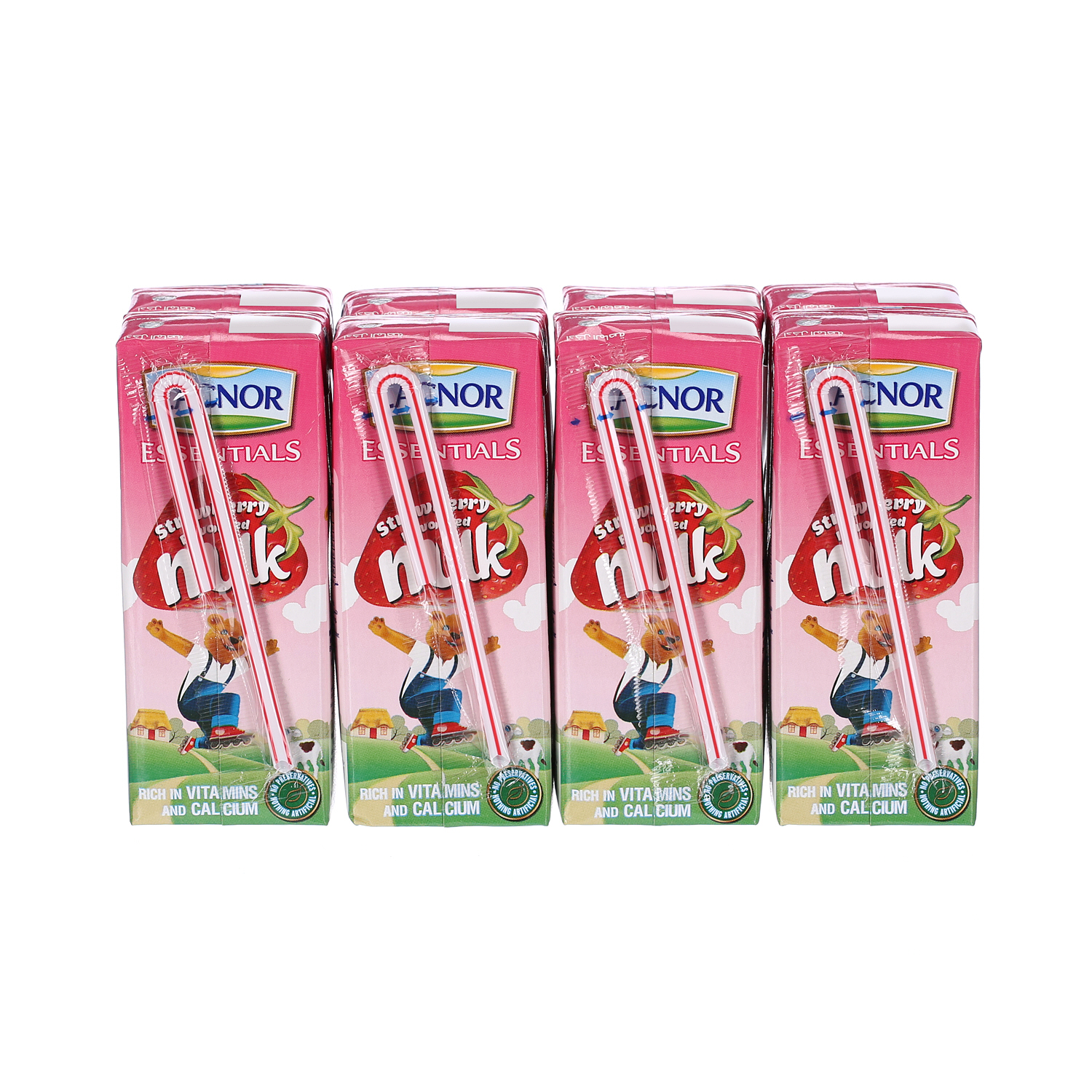 Lacnor Essentials Strawberry Flavored Milk 180 ml Pack of 8