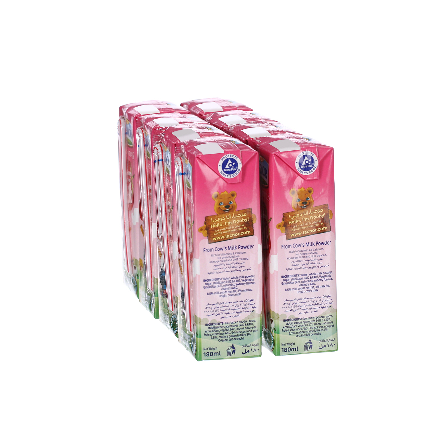 Lacnor Essentials Strawberry Flavored Milk 180 ml Pack of 8