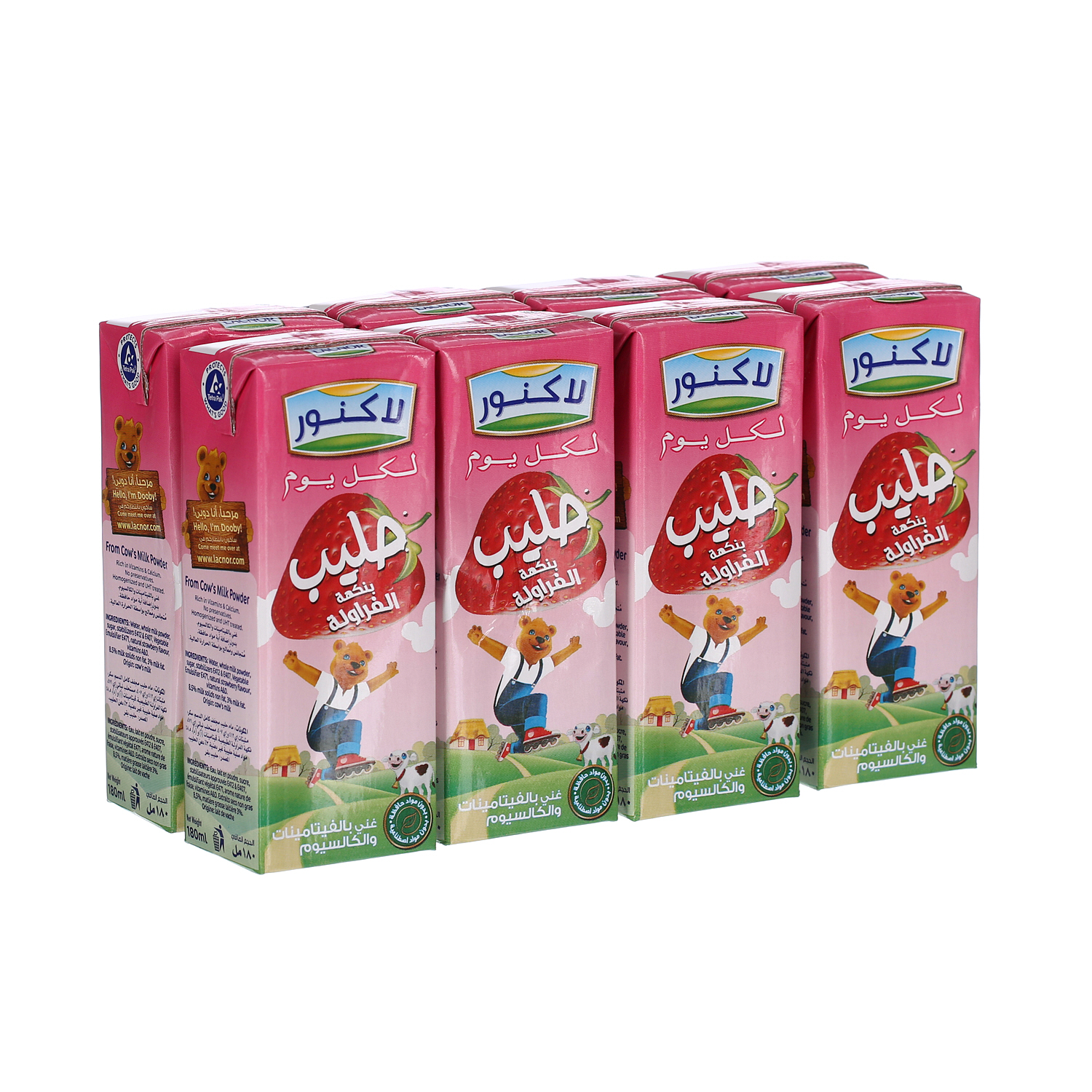 Lacnor Essentials Strawberry Flavored Milk 180 ml Pack of 8