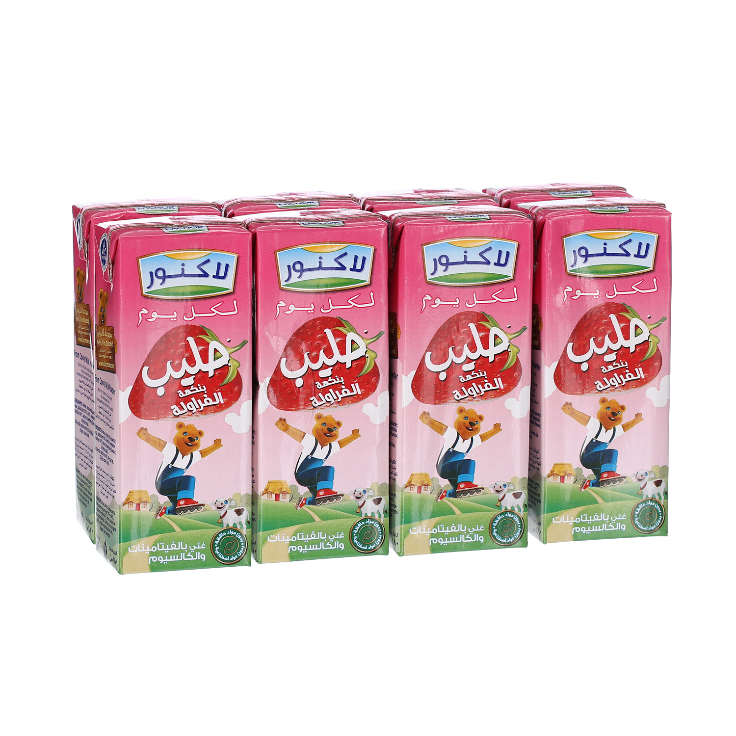 Lacnor Essentials Strawberry Flavored Milk 180 ml Pack of 8