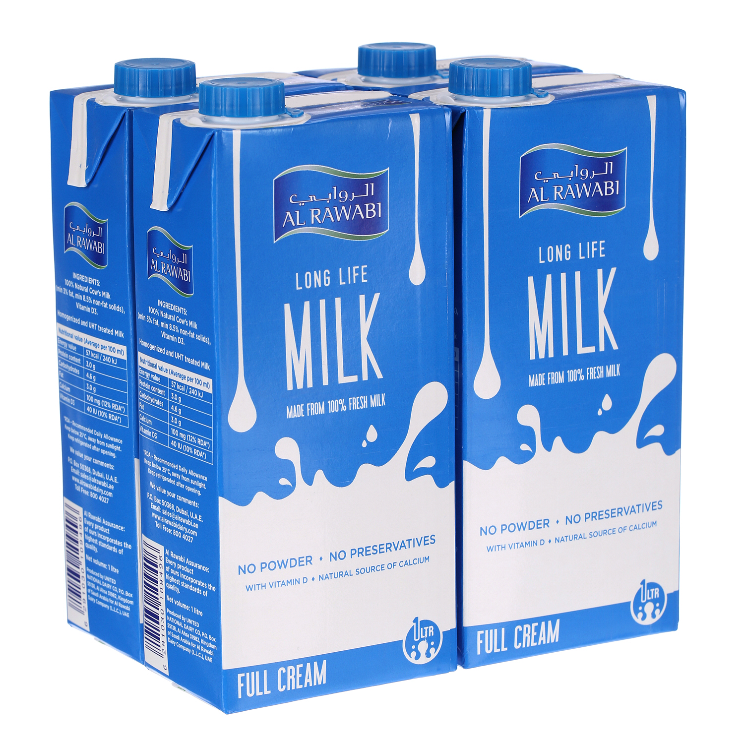 Al Rawabi Full Cream Long Life Milk 1 L × 4 Pack