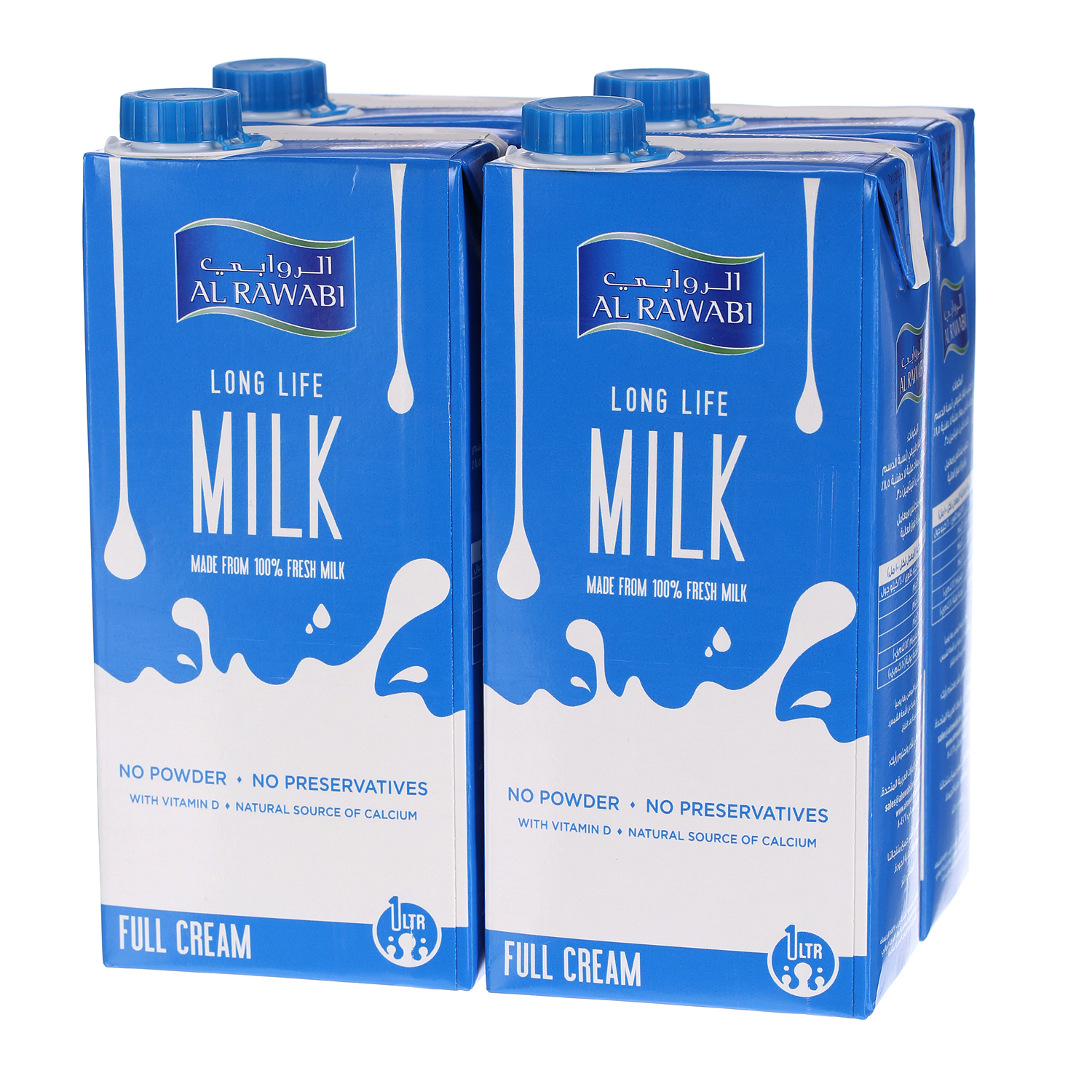 Al Rawabi Full Cream Long Life Milk 1 L × 4 Pack