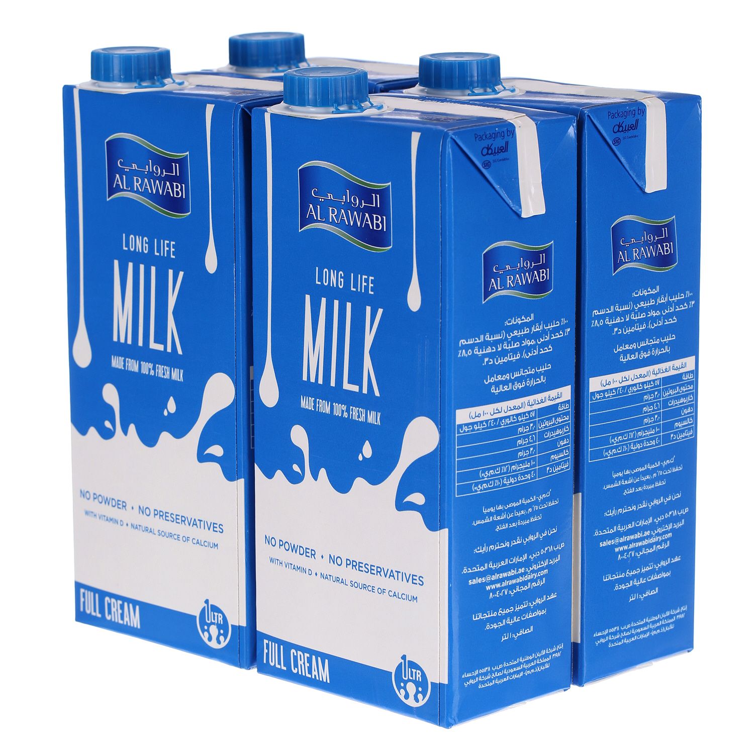 Al Rawabi Full Cream Long Life Milk 1 L × 4 Pack