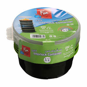 Fun Easy Interlock Container Disposable & Lids 250CC 5 Pack