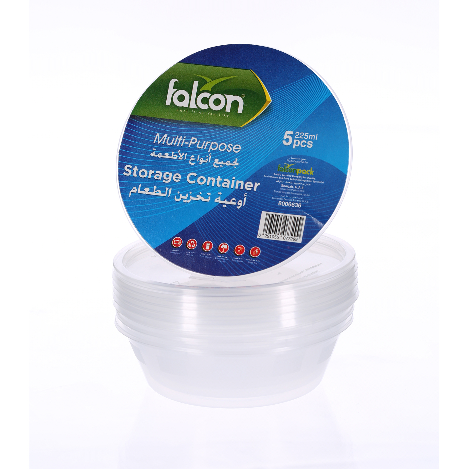 Falcon Retail Microwave Container Round 225cc with Lid 5 Pack