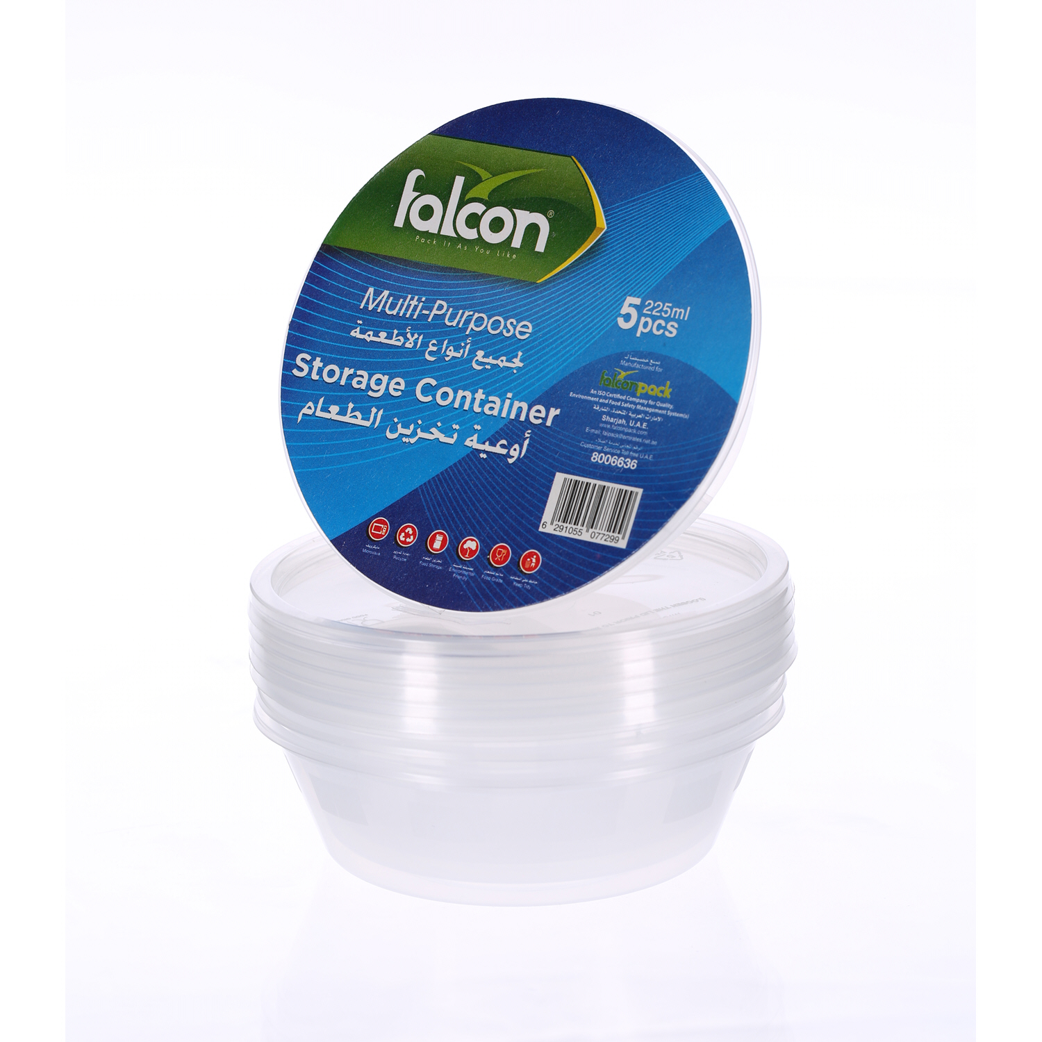 Falcon Retail Microwave Container Round 225cc with Lid 5 Pack