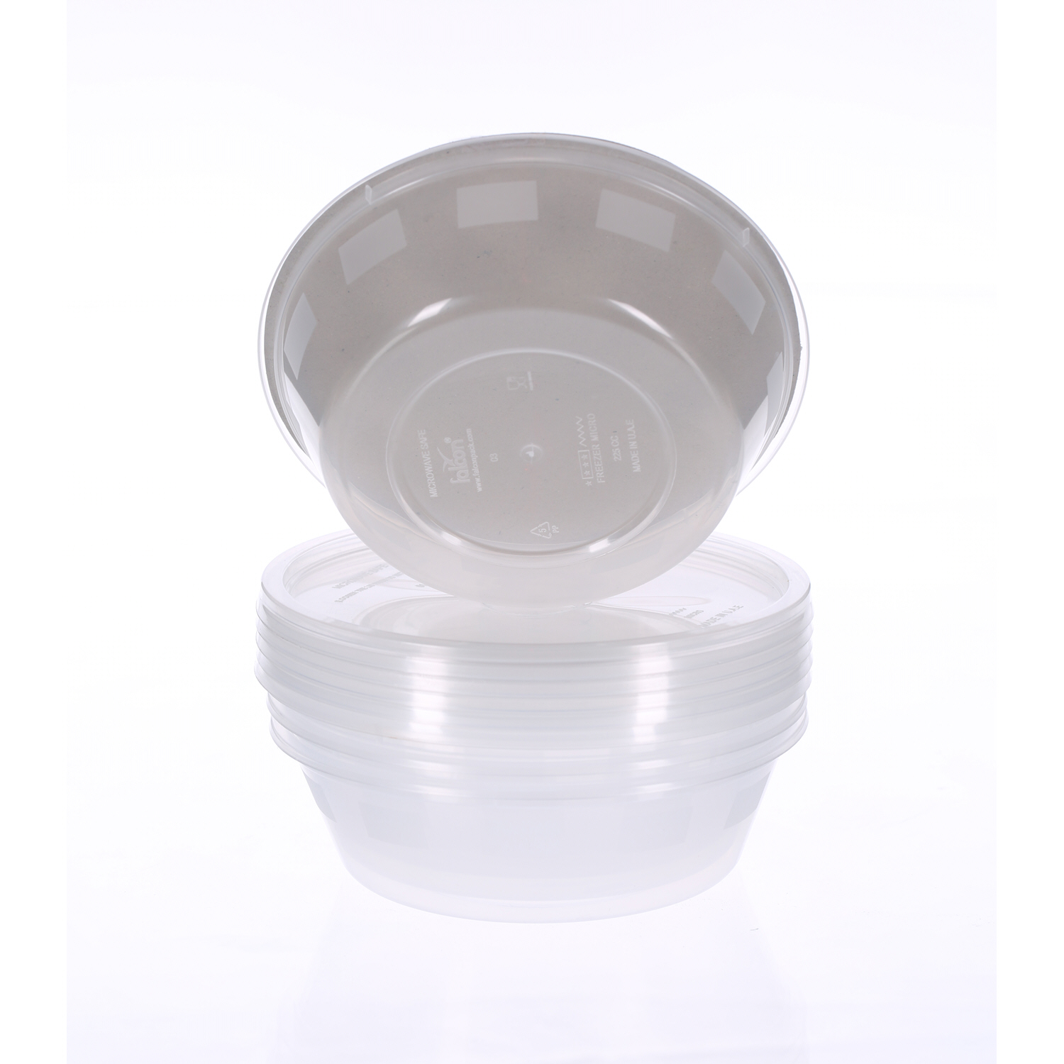 Falcon Retail Microwave Container Round 225cc with Lid 5 Pack