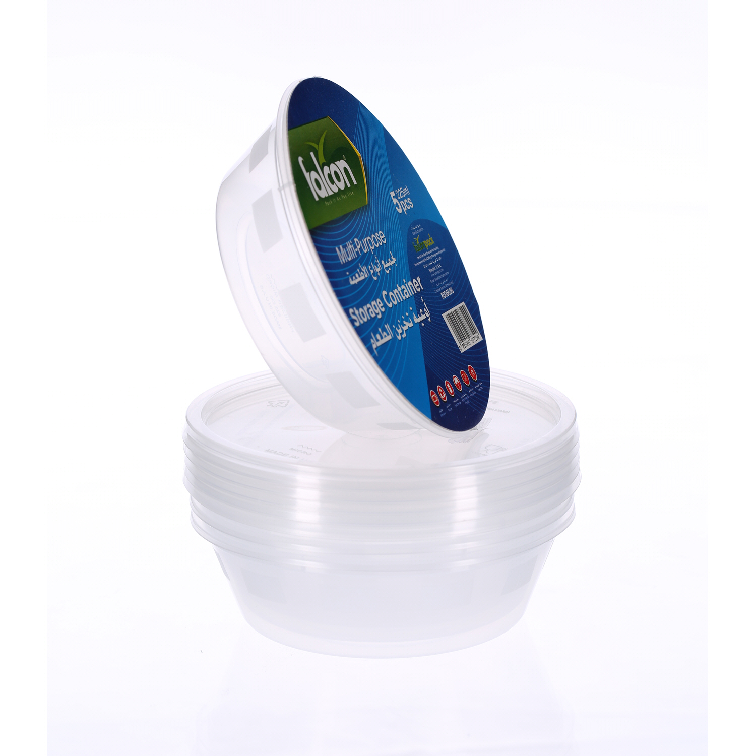 Falcon Retail Microwave Container Round 225cc with Lid 5 Pack