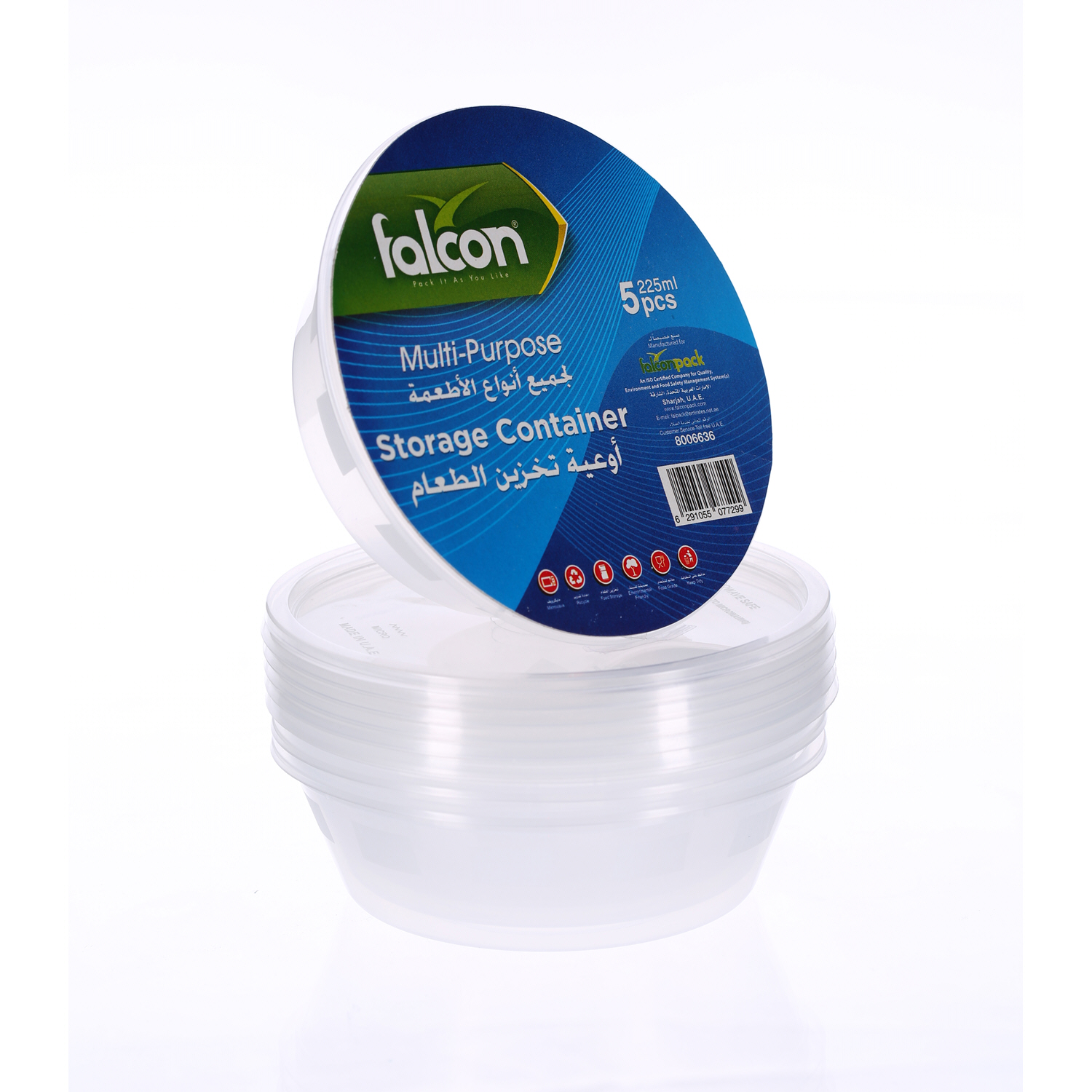 Falcon Retail Microwave Container Round 225cc with Lid 5 Pack