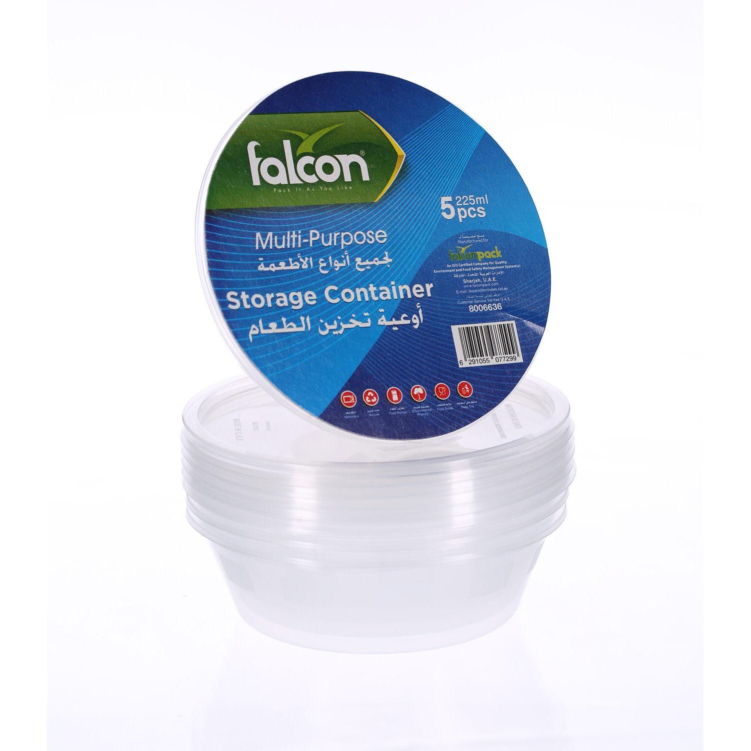 Falcon Retail Microwave Container Round 225cc with Lid 5 Pack