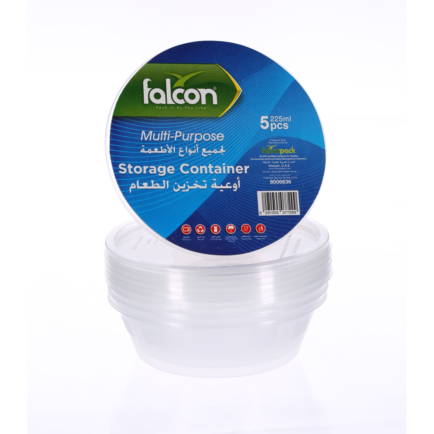 Falcon Retail Microwave Container Round 225cc with Lid 5 Pack