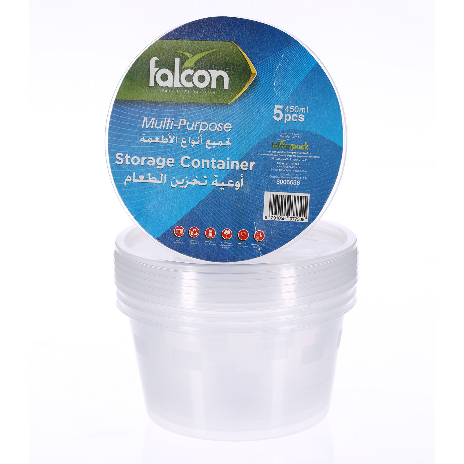 Falcon Retail Microwave Container Round 450Cc with Lid 5 Pack