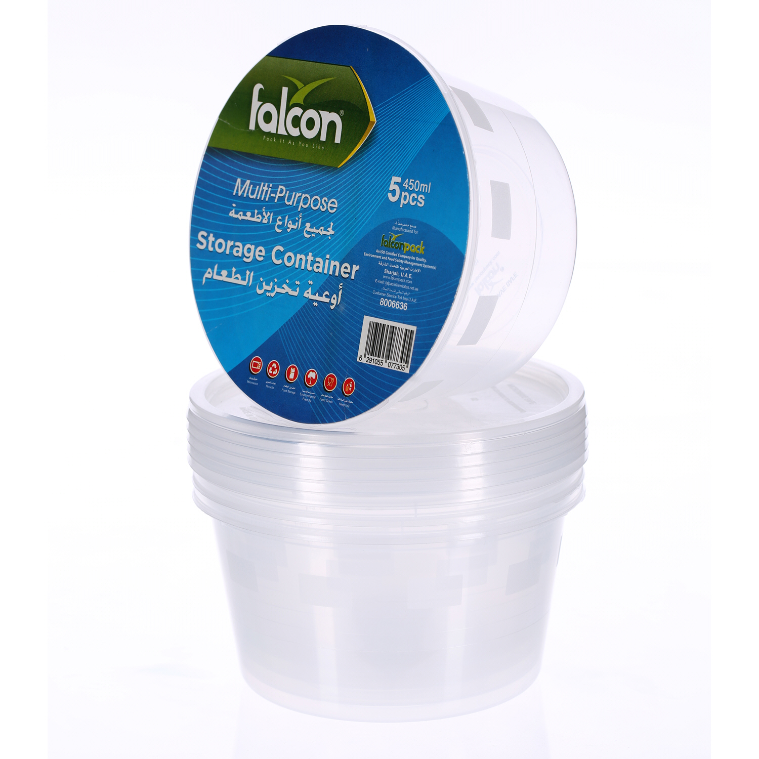 Falcon Retail Microwave Container Round 450Cc with Lid 5 Pack