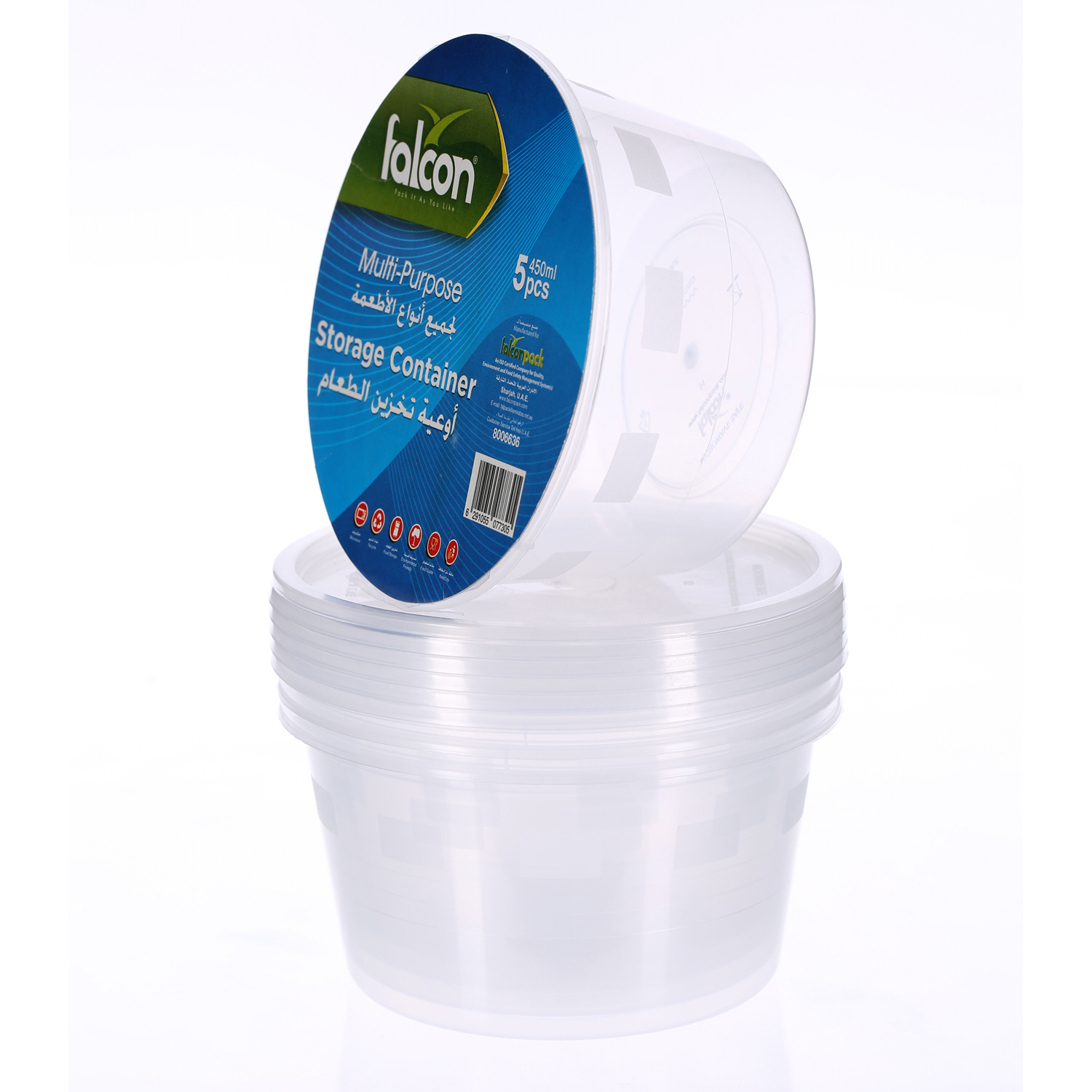 Falcon Retail Microwave Container Round 450Cc with Lid 5 Pack