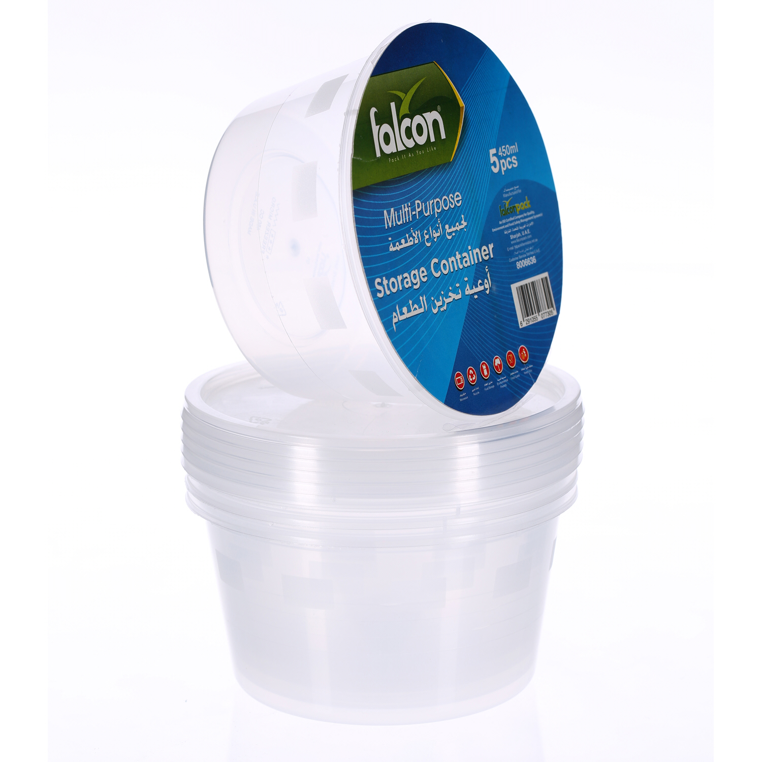 Falcon Retail Microwave Container Round 450Cc with Lid 5 Pack