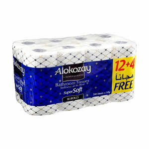 Alokozay Bathroom Tissues 12 + 4 Packs 2Ply 200 Pieces