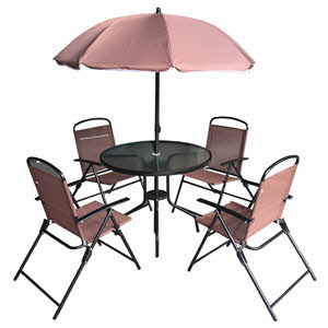 Campmate Glass Top Table with 4 Chairs & Umbrealla
