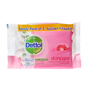 Dettol Anti-Bacterial Skincare Wipes 5 × 10 Pack