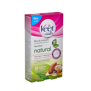 Veet Natural Hair Removing Wax Strips For Bikini & Underarm 16 Pack