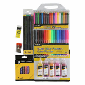 Focus 18 Color Glitter Glue + 12Hb Pencils + 8 Crayons