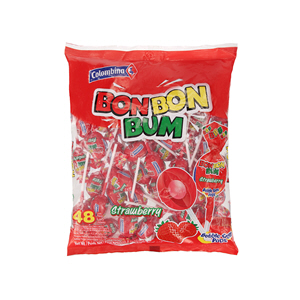 Colombina Bon Bon Bum Strawberry Lolipop Bag 48 Pieces