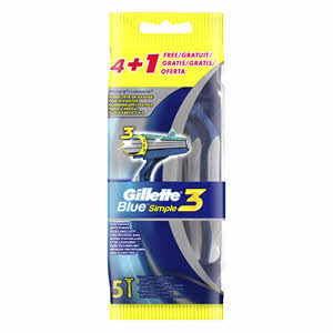 Gillette Blue Simple3 Disposable 4 Razors + 1 Free