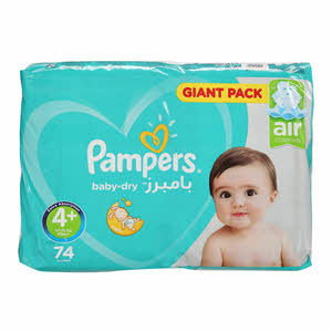 Pampers Baby-Dry Maxi Plus Size 4+, 74-Diapers Mega Pack - 9 to 16 kgs