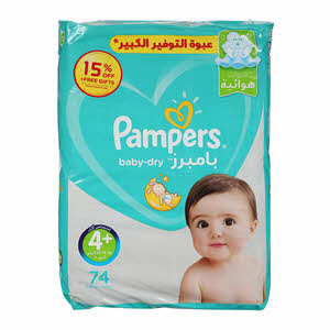 Pampers Baby-Dry Maxi Plus Size 4+, 74-Diapers Mega Pack - 9 to 16 kgs