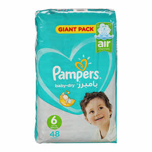 Pampers Baby-Dry Diapers with Aloe Vera Lotion and Leakage Protection Size 6 13+ kg 48 Diapers
