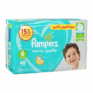 Pampers Baby-Dry Diapers with Aloe Vera Lotion and Leakage Protection Size 6 13+ kg 48 Diapers