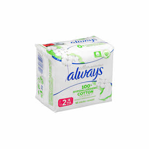 Always Pure Cotton Protection, Ultra Thin, Long Sanitary Pads With Wings, With 100% Hypoallergenic Cotton Top Sheet, 10 Count