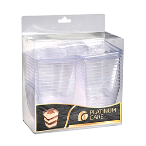 Platinum Care Square Desert Cup Lid & Spoon 20 Pieces