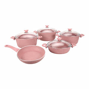 Opalina Granite Coated Cookware Set Pink 9-Piece