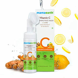 Mamaearth Vitamin C Face Wash with Foaming Silicone Cleanser Brush Powered by Vitamin C & Turmeric 150 ml