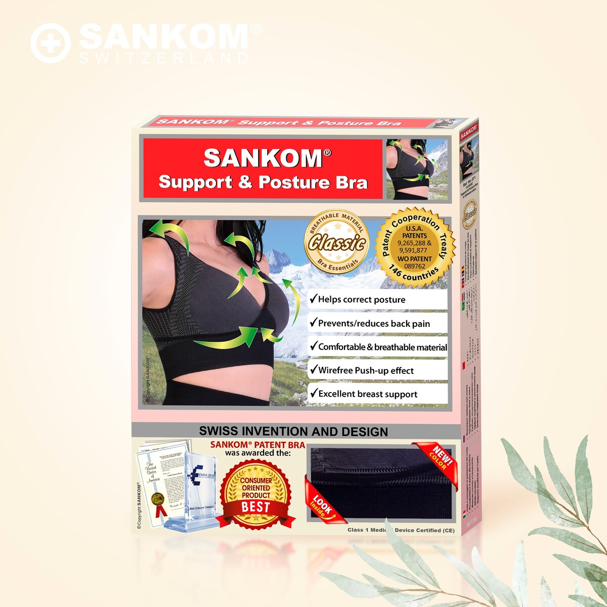 Sankom - Patent Classic Bra For Back Support, Black XL/XXL