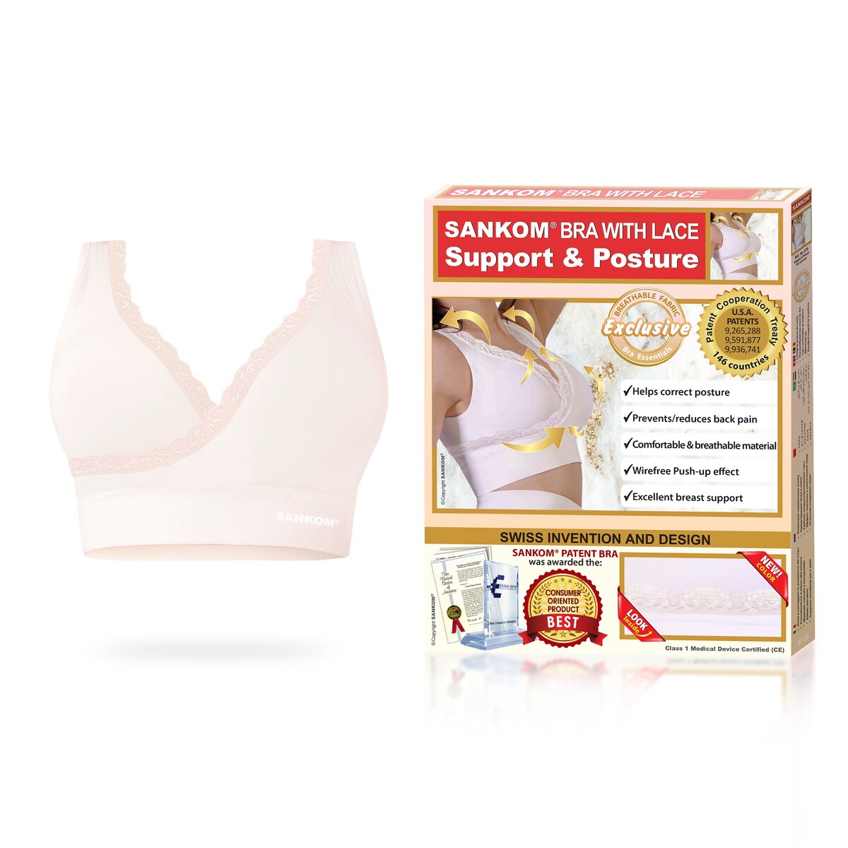 Women SANKOM Patent Classic Support Posture Lace Bra for Ladies