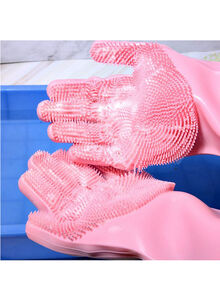 Generic Silicone Dish Washing Scrubber Gloves Rose